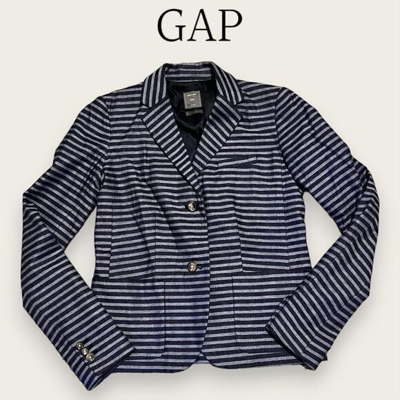 GAP Women's Classic Blue Striped Blazer ~ Size 0 ~ Extra Sharp! - Picture 1 of 7